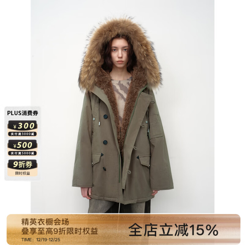 付智恩[精英衣橱】 沿海公路二代 简约时髦御寒工装风羽绒派克服女 灰绿色-中长款 XS