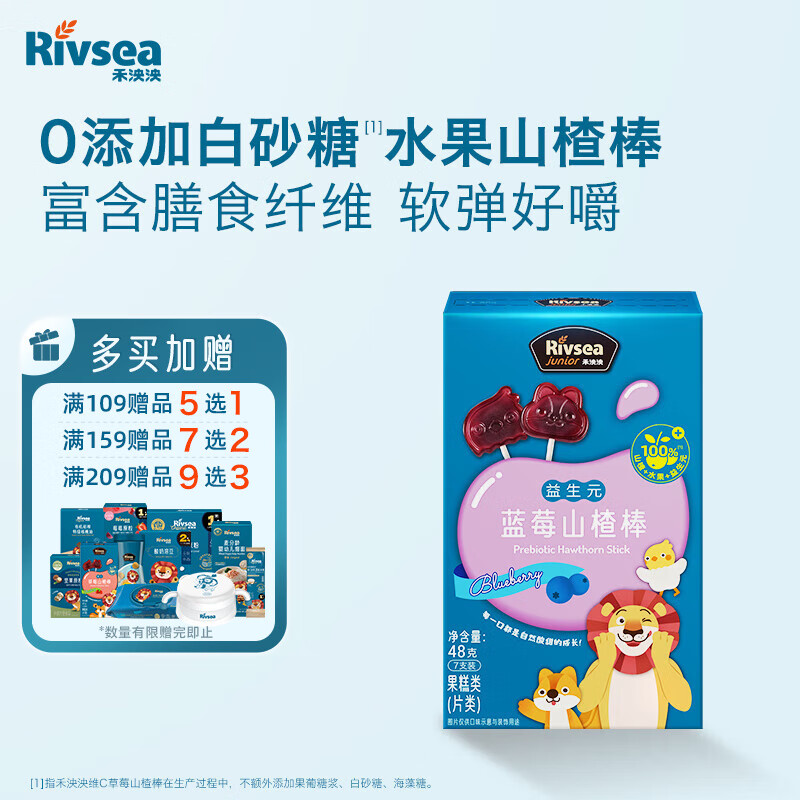 禾泱泱益生元蓝莓山楂棒48g宝宝零食0添加白砂糖膳食纤维水果条