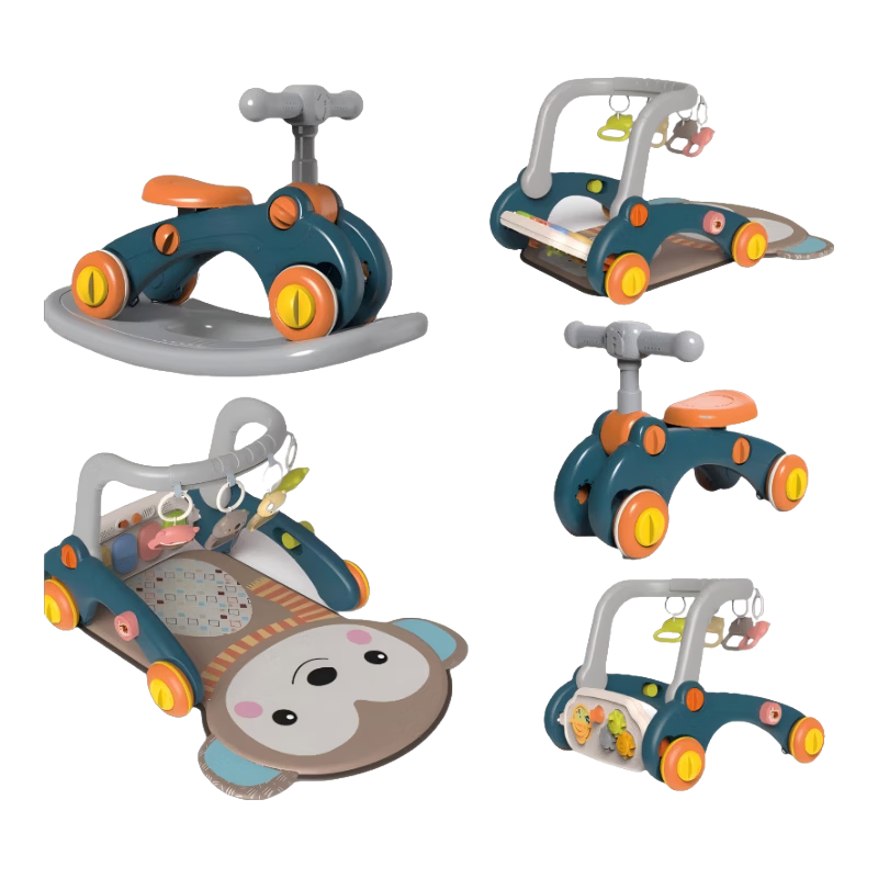 盟石(cute stone)腳踏鋼琴嬰兒健身架玩具0-6個月新生兒見面禮品寶寶滿月早教禮物 【小藍猴】7合1健身架+學步+滑行-禮盒裝
