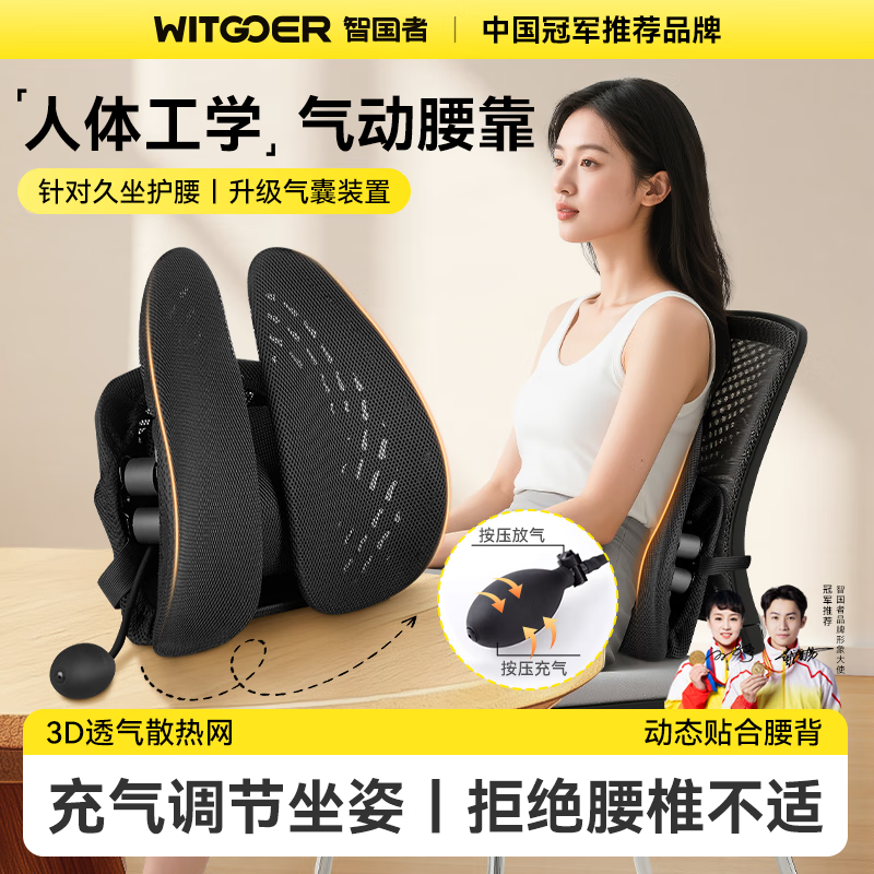 智国者人体工学腰靠护腰久坐神器腰部靠背垫托枕办公室座椅子汽车用支撑