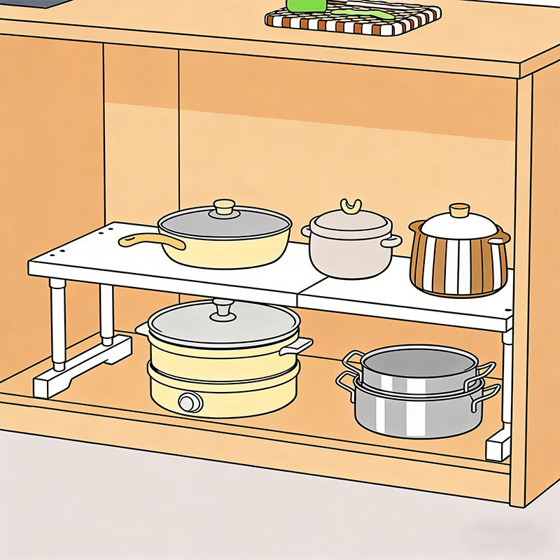 尔思家厨房多功能置物架可伸缩下水槽柜分层橱柜收纳台面整理微波炉架 长40-65【宽24】高25-35cm