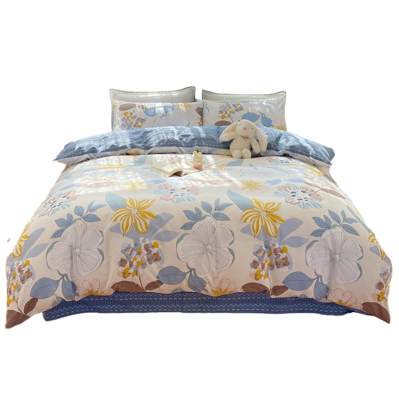 罗蒙（ROMON）纯棉床上四件套100%全棉床上用品四件套加厚双人被罩床单被套200*230cm 塔塔庄园