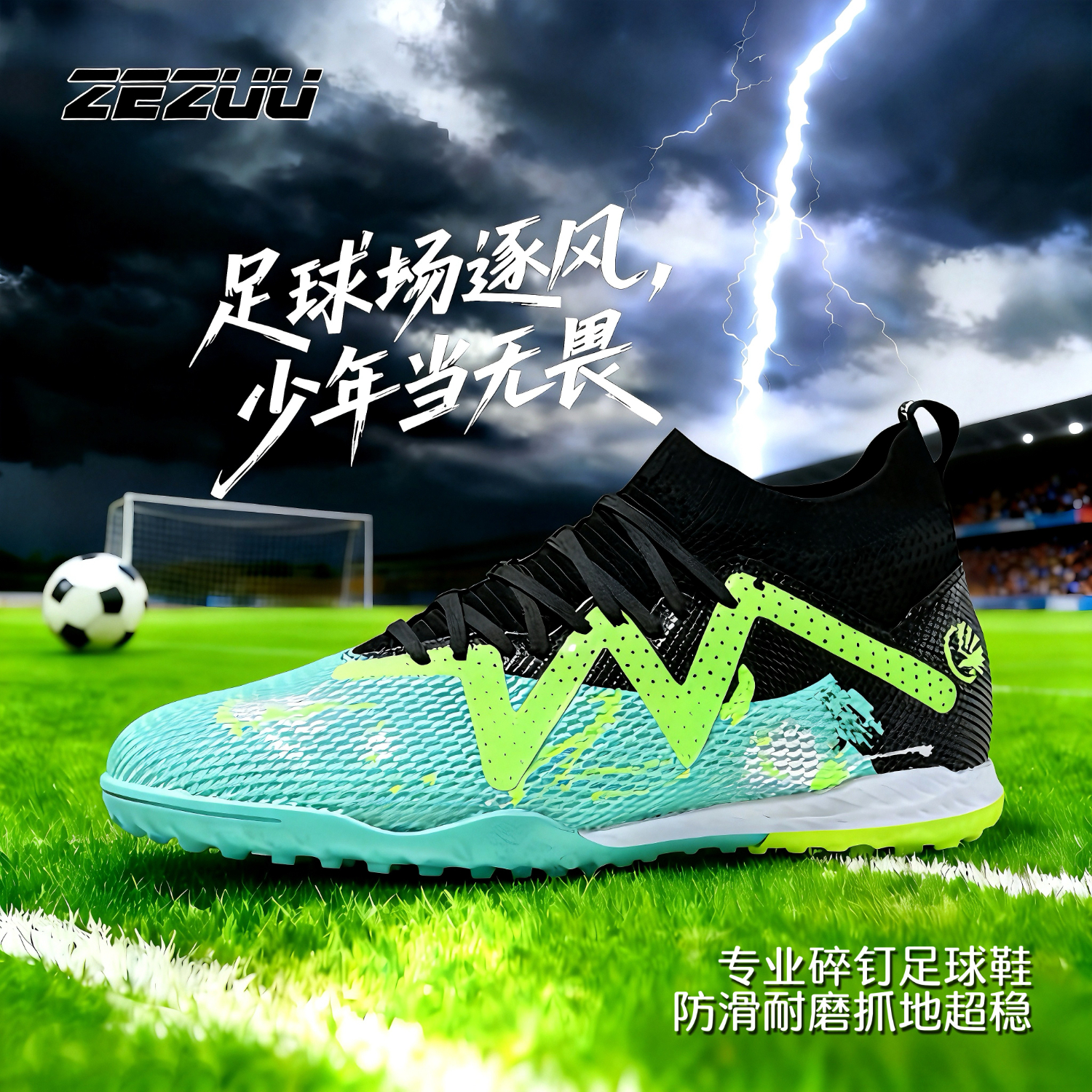 振足足球鞋秋冬碎钉透气防滑耐磨青少年高帮男童儿童运动鞋草地欧若风 白色碎钉（不带3件套) 36
