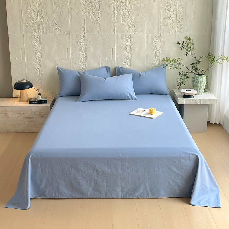 ROLAND LIVE全棉色织提花斜纹水洗棉床单单件单双人床单床单透气裸睡床品 CW 全棉水洗棉床单单件-宝兰 单床单160*230cm