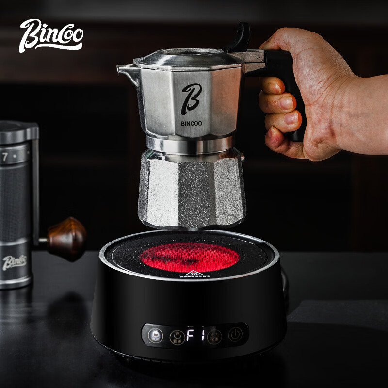 Bincoo三阀摩卡壶316不锈钢家用小型双阀煮咖啡壶意式咖啡机套装 316不锈钢摩卡壶01款-2人份-5件套