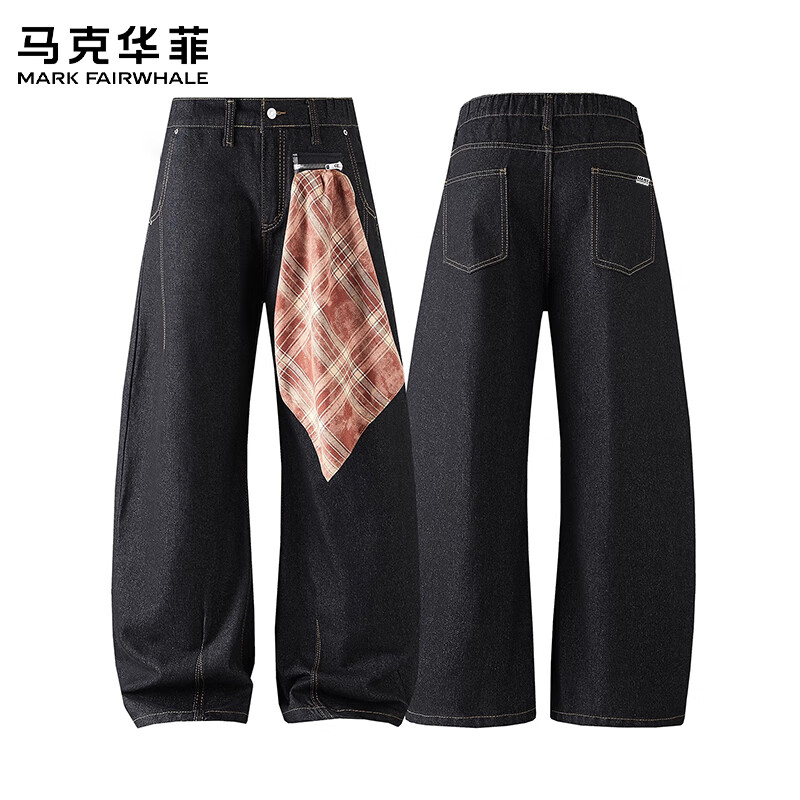 马克华菲(MARK FAIRWHALE)港式复古休闲牛仔裤男士2026秋季新款宽松直筒高街痞帅潮牌长裤子 黑色 【秋季新品】 5XL 【建议205-230斤】