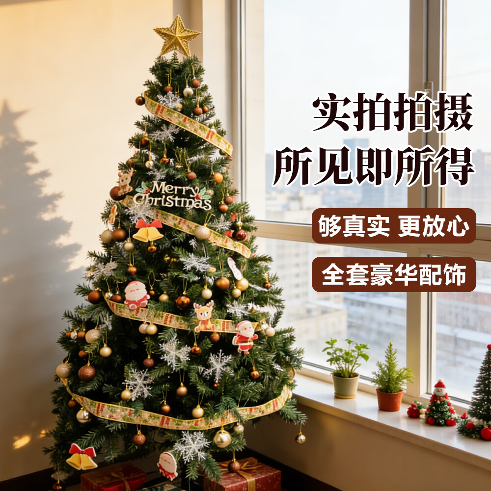 玺飞新款2025家用圣诞树客厅装饰全套装商场店铺圣诞节日氛围布置摆件 次日达/1.5米加密圣诞树【全套豪华配饰】送立牌