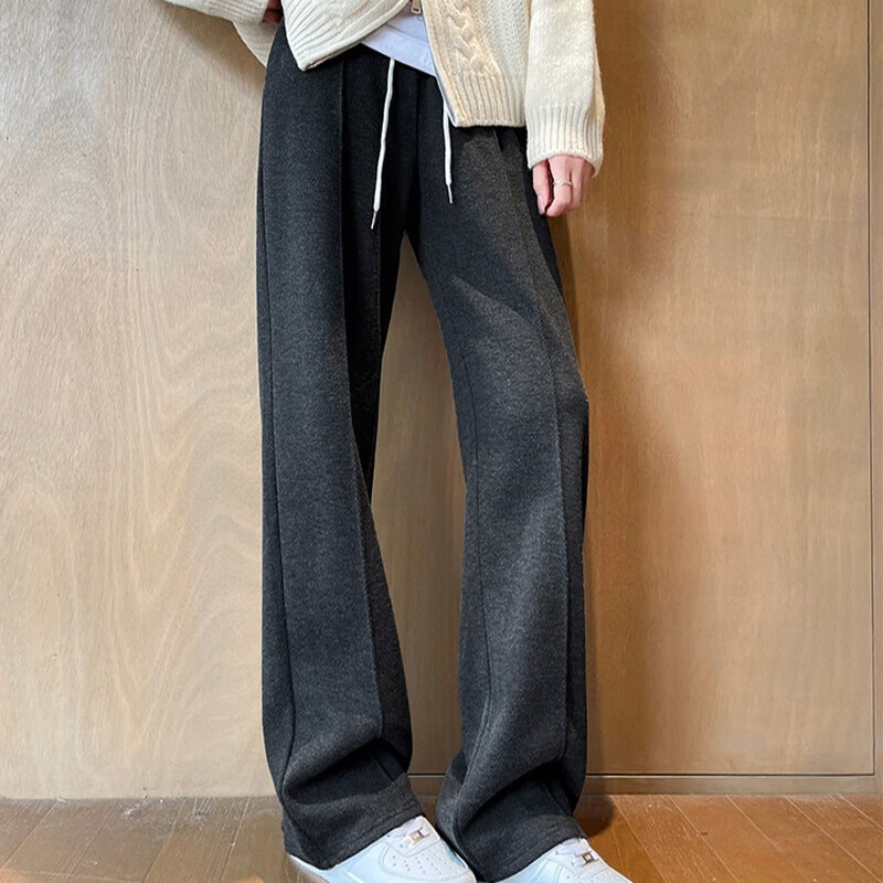 俞兆林人字纹毛呢阔腿裤子女2025年秋冬季新款高腰垂感宽松直筒休闲裤子 黑灰色 【高腰垂感显瘦】 XL 【推荐130-145斤】