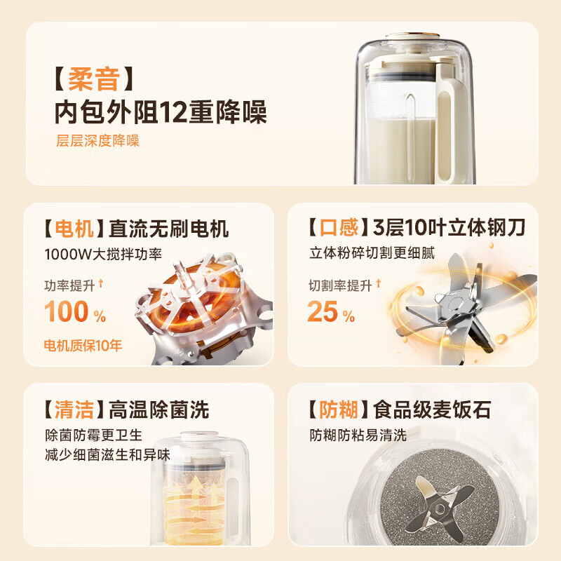 西屋无刷破壁机家用豆浆机加热全自动榨汁机变频降噪柔音触控彩屏辅食机 WPB15J11-W
