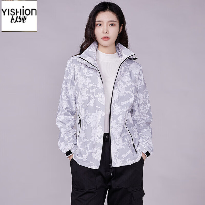 A21以纯春秋季情侣款冲锋衣男户外防风防水休闲运动登山夹克男风衣外 以纯-女装浅灰 M