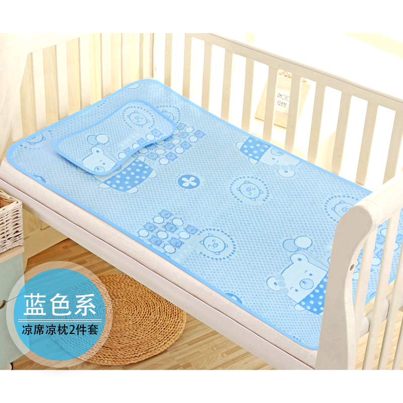 冰丝席子柔软透气床幼儿园夏季午睡席子 蓝色【凉席 凉枕】120*60cm