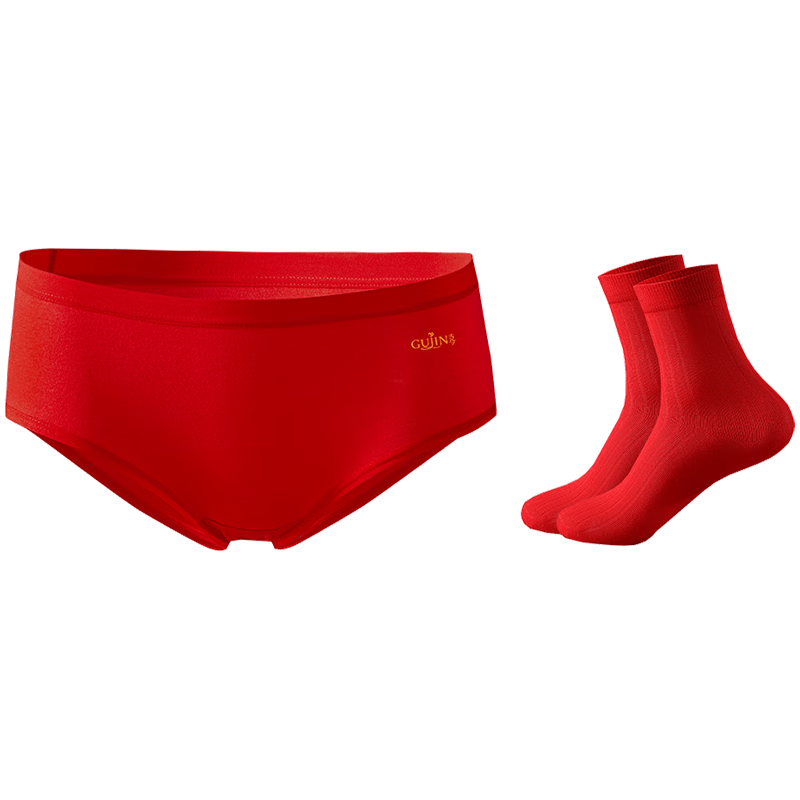 古今（GUJIN）内裤女士纯棉底裆三角裤套装含袜子结婚新年本命马骐骥红色 红色鸿运内裤+袜子1双 1条 M 推荐体重90-110斤