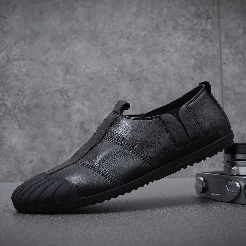 Q ZHIHE2025秋冬季新款男士轻便舒适纯皮鞋子软底乐福鞋男透气休闲板鞋 黑色 43 (265mm)