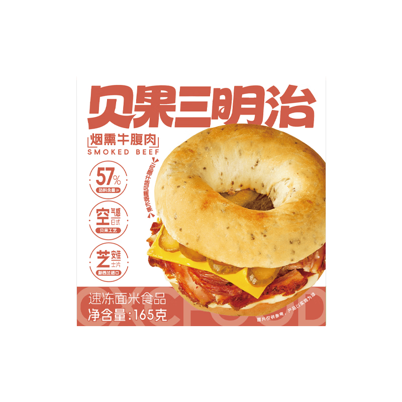 潮香村贝果三明治组合360g(烟熏牛腹肉+蛋香鸡腿肉)半成品食品速食早餐