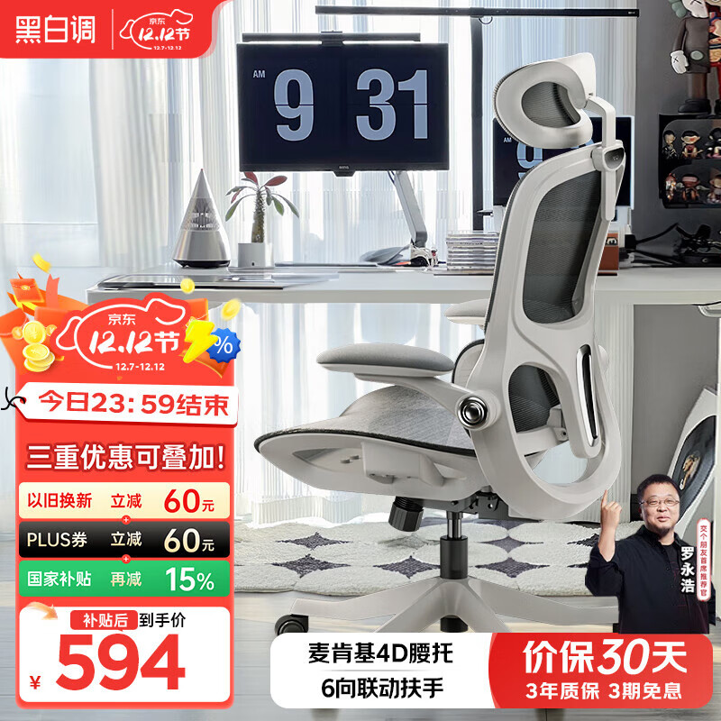 黑白调P2 Pro人体工学椅电脑椅办公椅人工力学座椅学习电竞椅子国家补贴