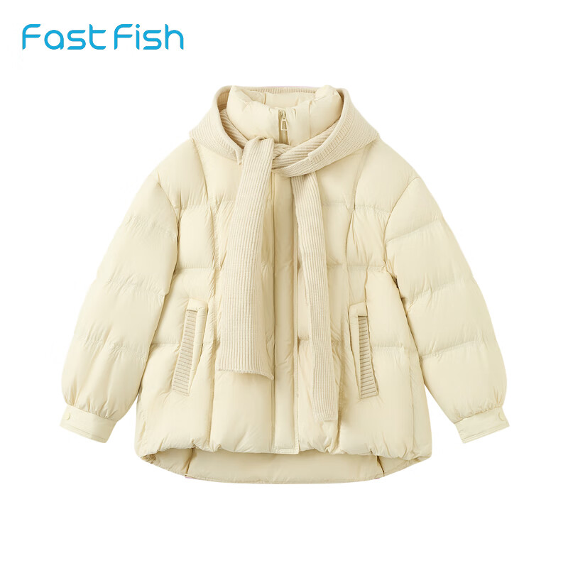 快鱼2025冬季新款针织拼接连帽羽绒服时尚保暖宽松外套女士羽绒衣 淡黄 L 京东折扣/优惠券