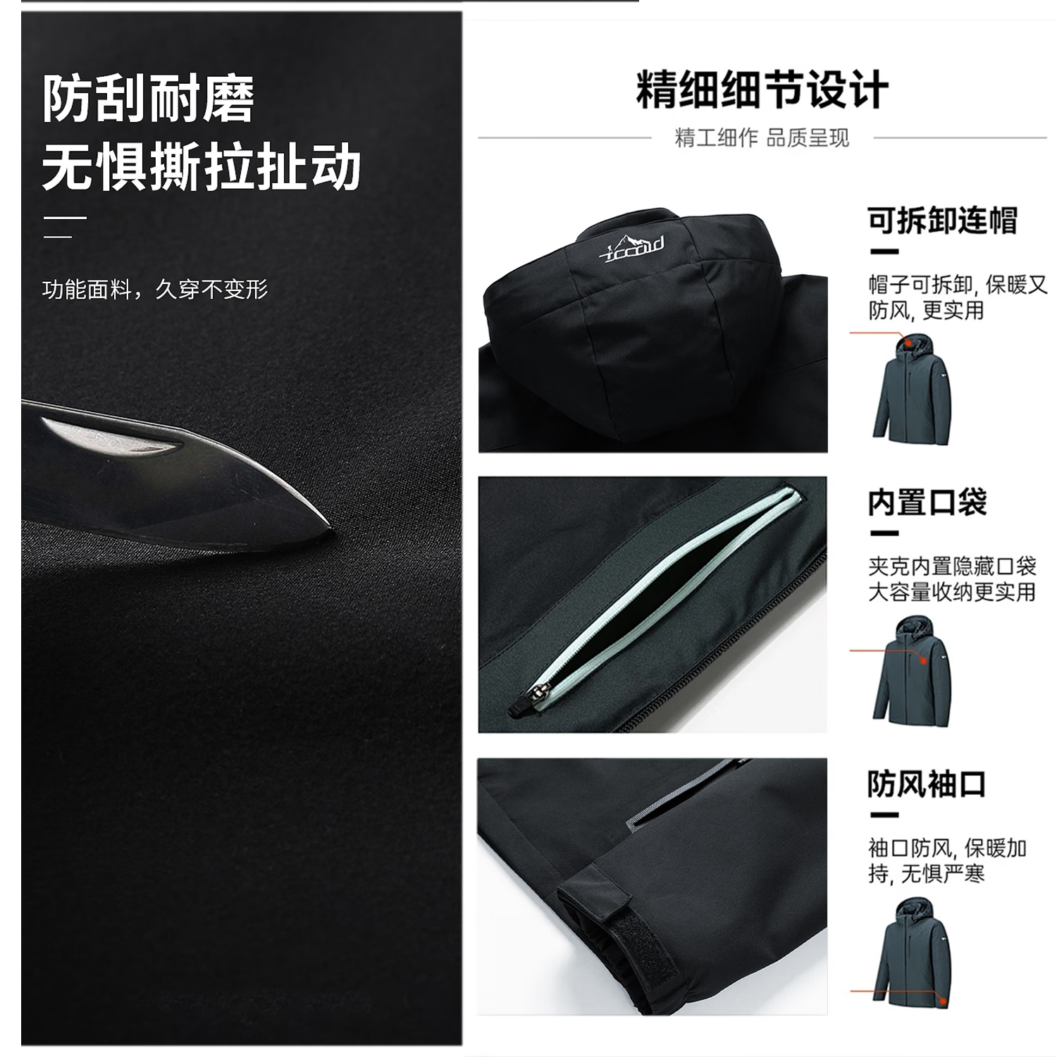 THE URBAN NICE官方品牌夹克男2026秋冬季新款三防外套男士宽松休闲户外冲锋衣 奢华黑-标准款 -官方正品 3XL 码【建议145-160斤】