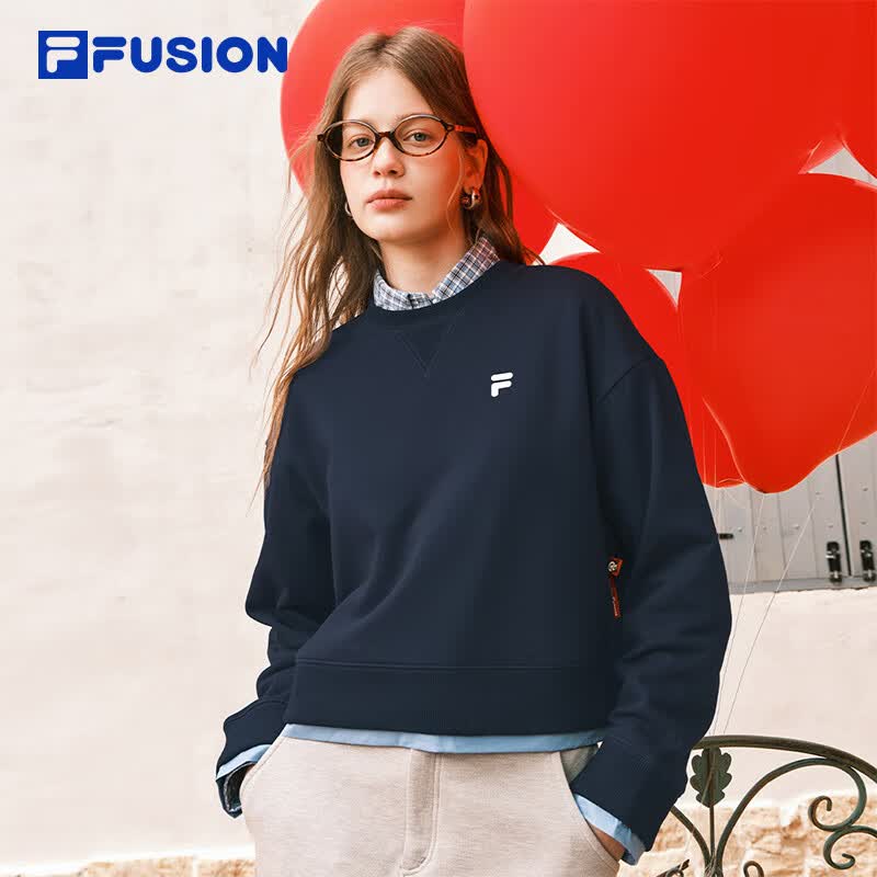 FILA FUSION斐乐潮牌女子套头卫衣2026春宽松假两件短款上衣