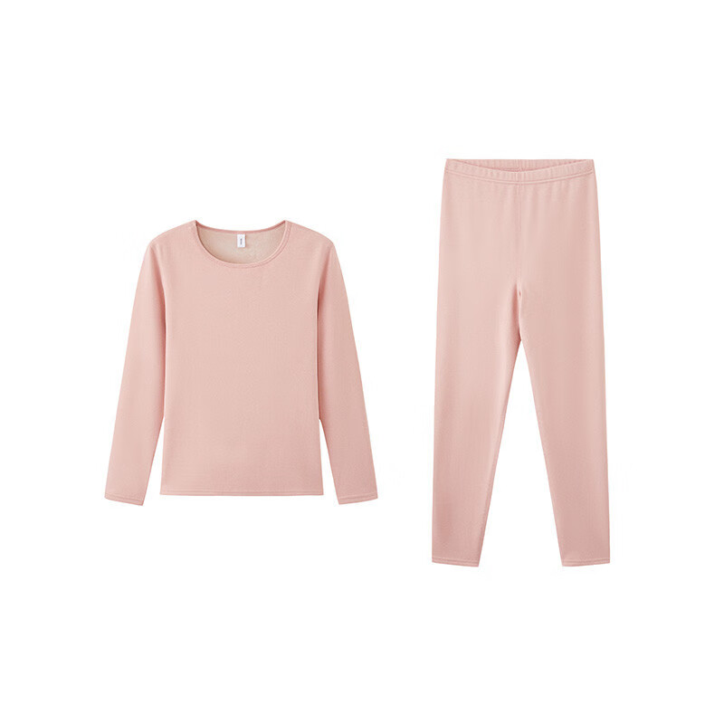 香蜜闺秀男女士纯色加厚秋冬季长袖秋衣秋裤保暖内衣男女套装 24405003浅粉 M