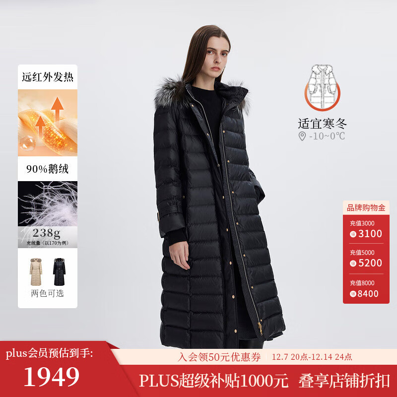 Scofield【远红外发热】女修身长款羽绒服90鹅绒可拆卸，毛领栋新款 黑色 M 165