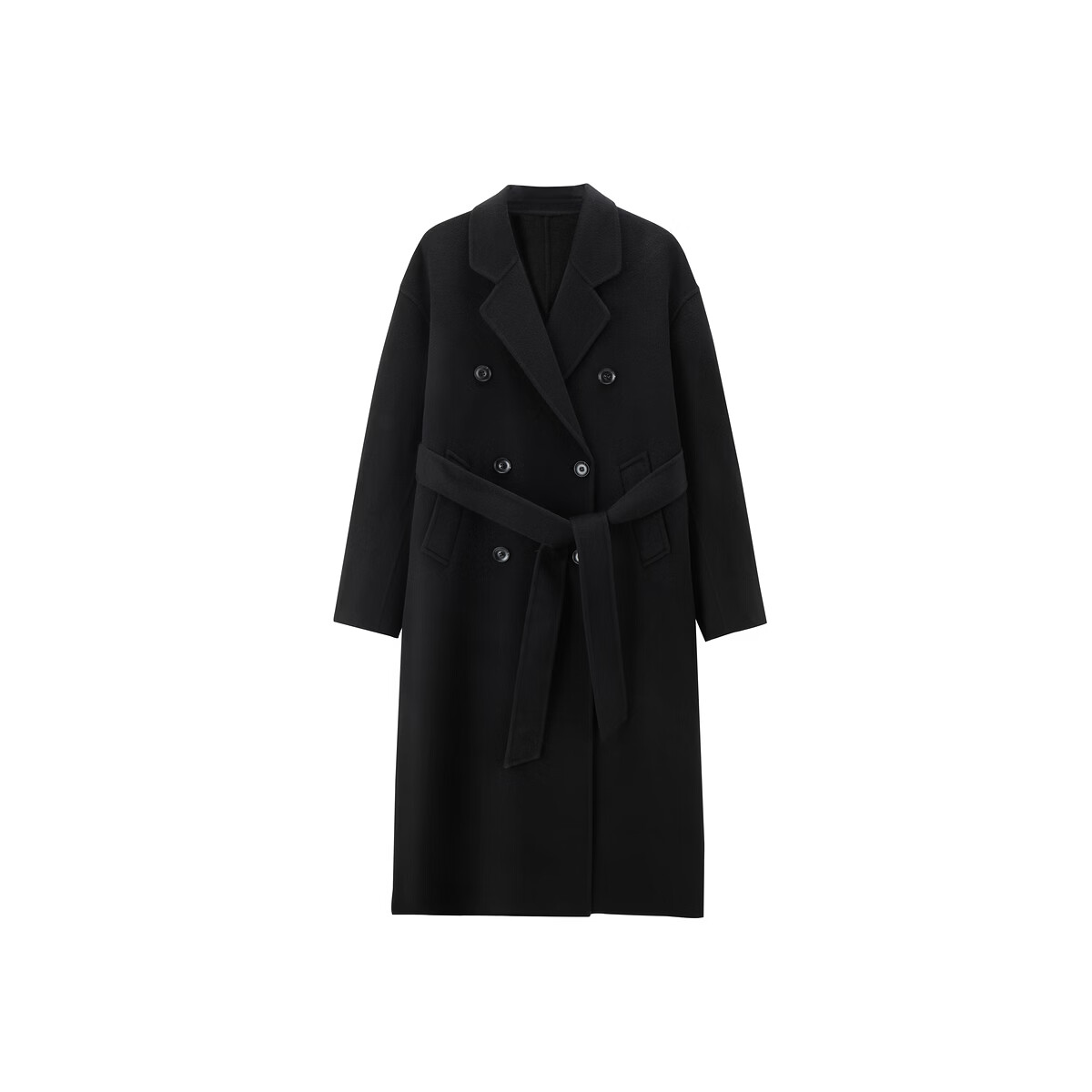 太平鸟大师甄绒甄毛系列新中式优雅双面呢大衣冬季毛呢外套合集 经典双面呢大衣黑色 常规 M