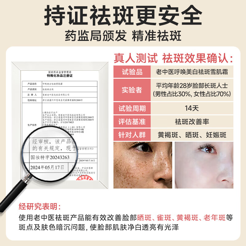 老中医（LAOZHONGYI）呼唤美白祛斑霜烟酰胺面霜色斑淡化黑色素去雀斑黄褐斑护肤品男女 【有效祛斑】呼唤美白祛斑雪肌霜