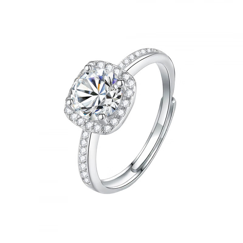 胖东来同款莫桑钻小方糖戒指原创戒银1克拉莫桑石方包 银+1克拉莫桑MJ-032 开口可调节