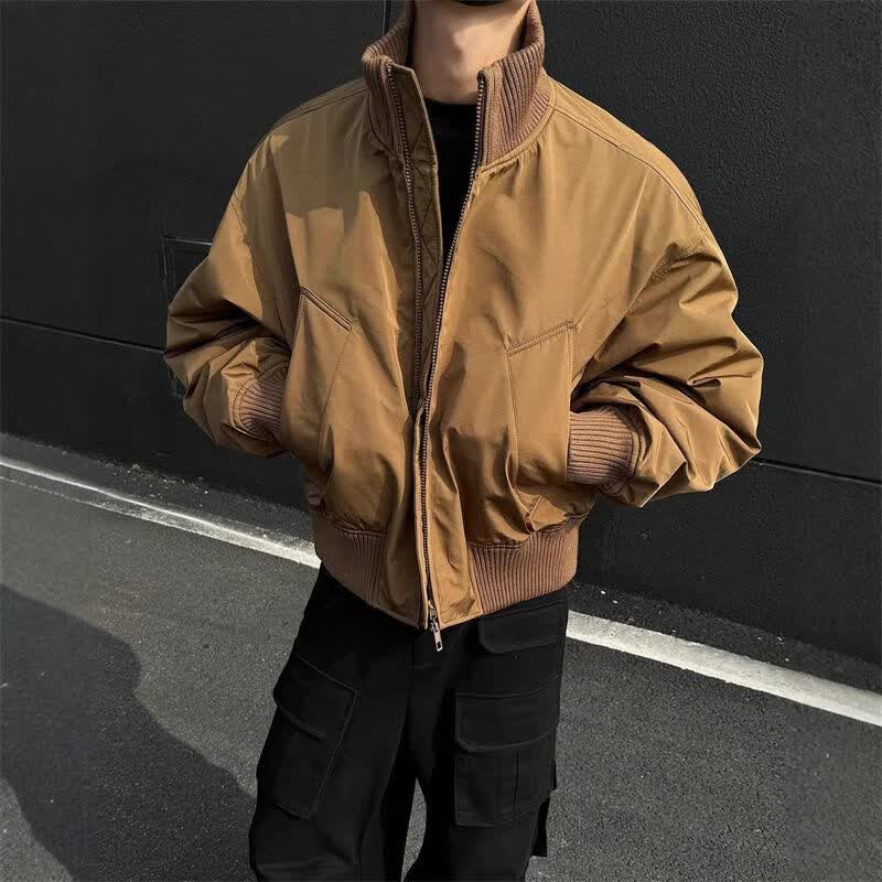 潮衫酷美式复古短款飞行夹克男cleanfit感廓形大码宽松棒球服外套潮 棕色 常规 M (建议85-100斤)