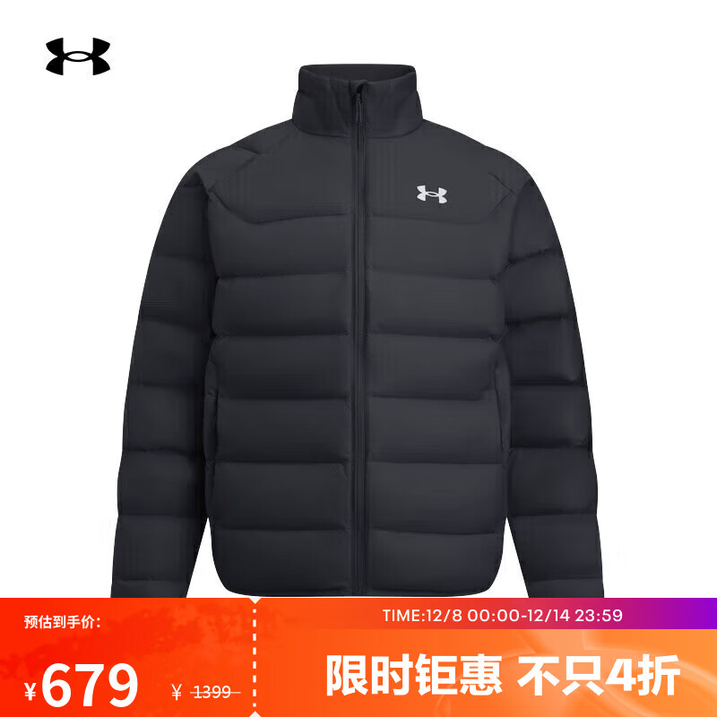 UNDER ARMOUR秋冬Core男子轻质运动休闲短款鸭绒羽绒服6010876 黑色001 L