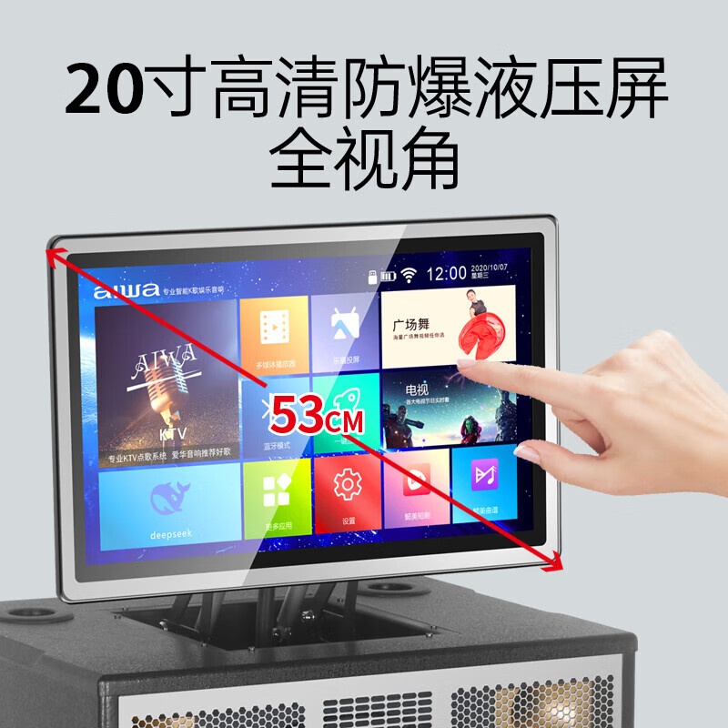 aiwa爱华广场舞音响一体机家庭KTV套装带大触屏K歌点歌机户外便携蓝牙音响大功率重低音炮双无线话筒 【20吋带屏点歌机】24个喇叭+KTV系统+广场舞+90万歌库 官方标配