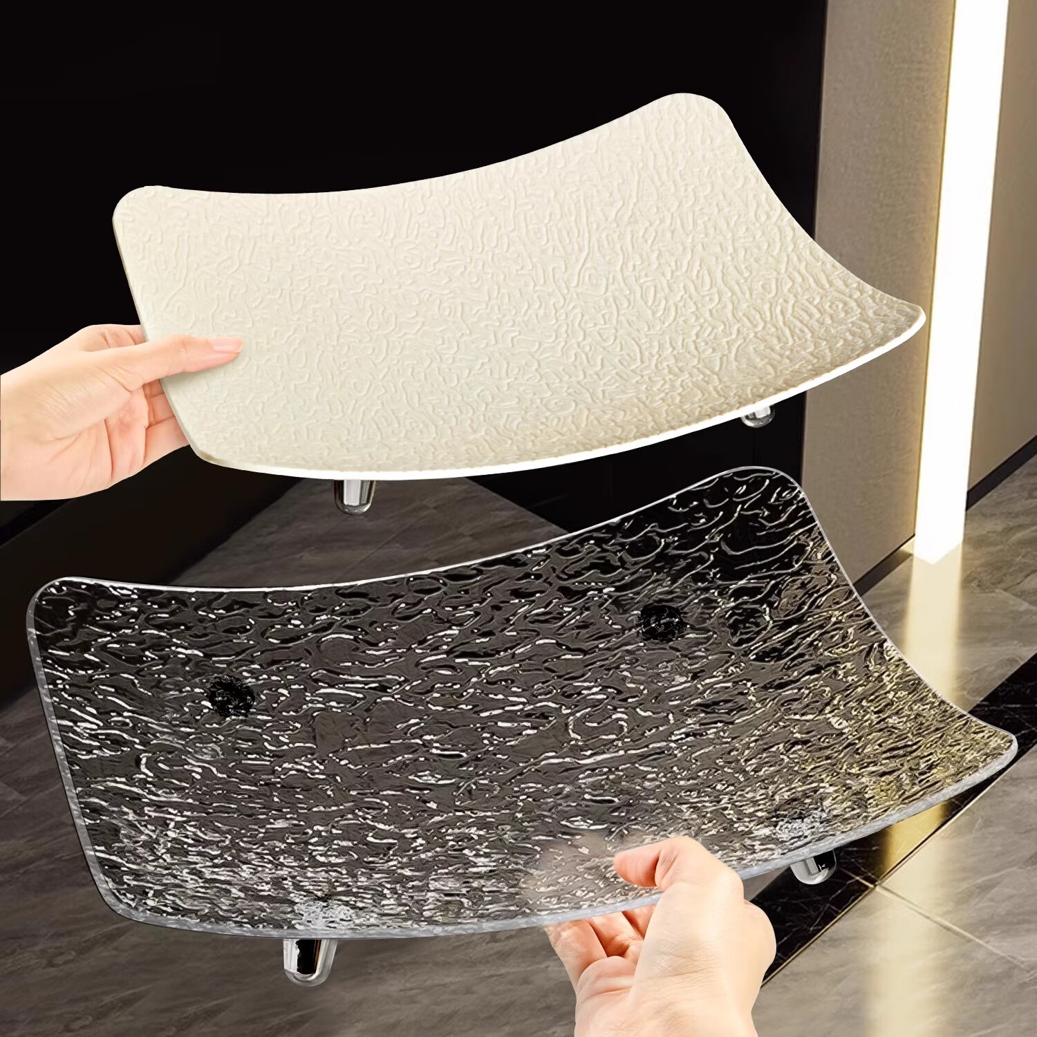 吱凡日本水果盘客厅家用高颜值茶几果盘轻奢高档水晶干果盘精致零食盘 【2个装】奶油白大号+透明大号