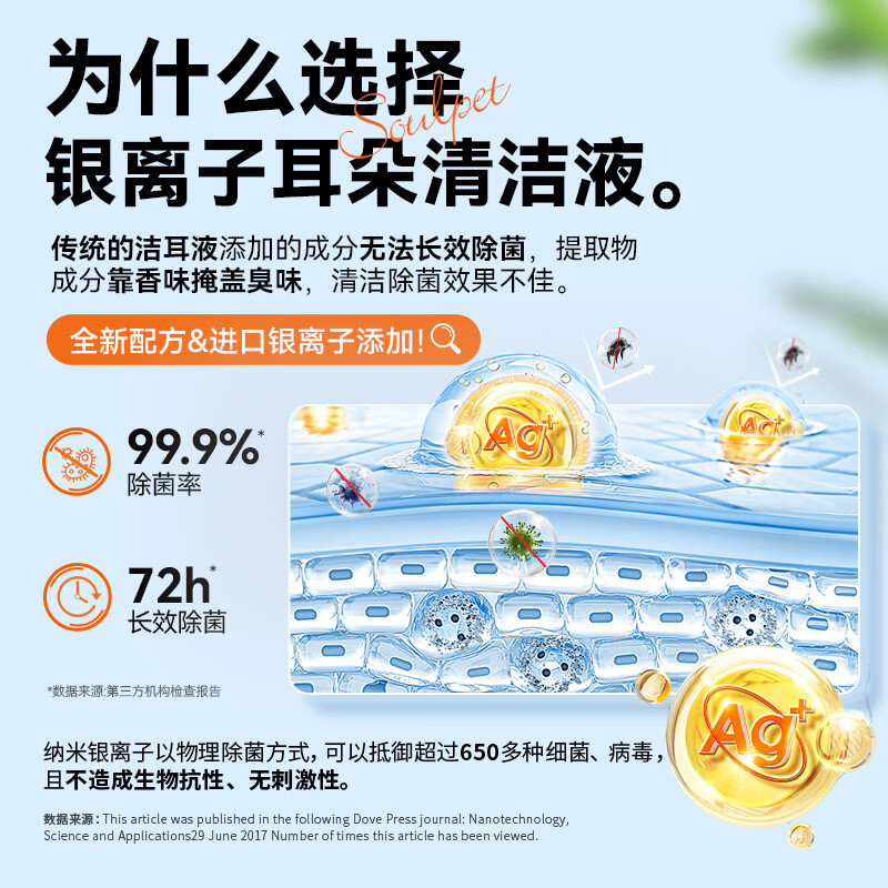 富士樱宠物猫咪狗狗滴耳液清洁洗耳液耳垢耳痒耳道除菌除异味远离耳螨 银离子耳朵清洁液 100ml*1瓶