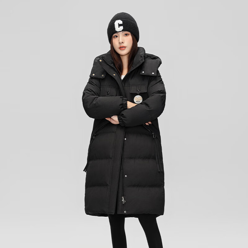 南极人（Nanjiren）长款羽绒服女士2025新款可脱卸帽子潮流时尚通勤保暖外套30850 黑色 XS (155/80A)