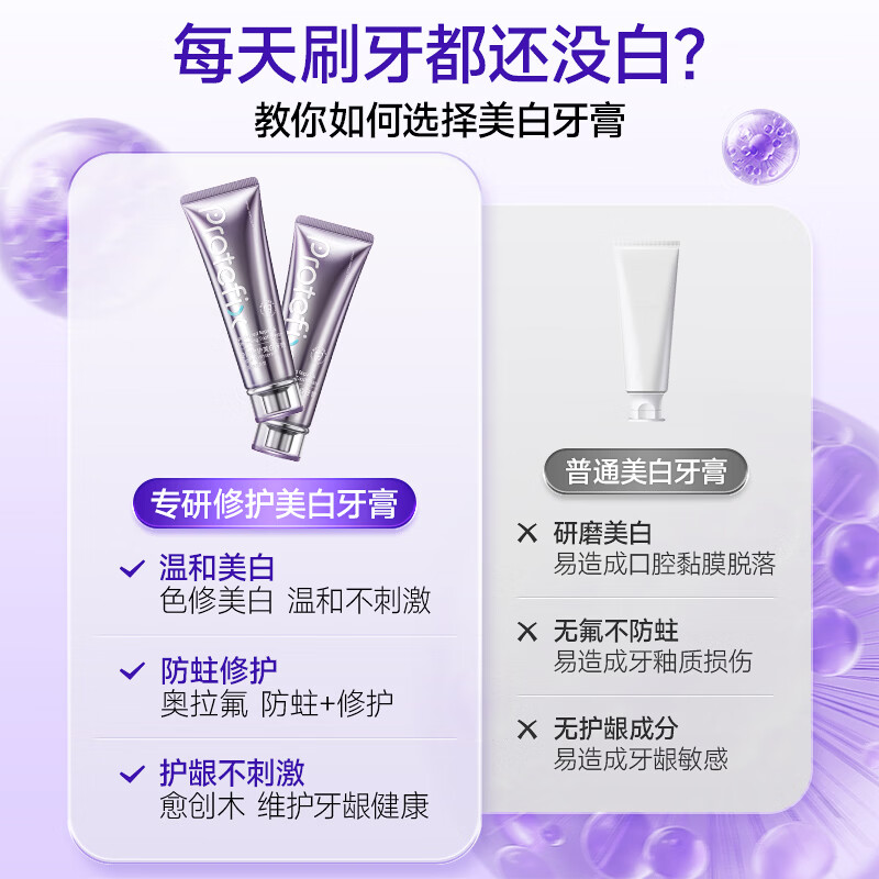 Protefix色修牙膏美白去黄去口臭高含氟防蛀清新口气成人亮白牙膏 美白修护-体验装 】110g*1支