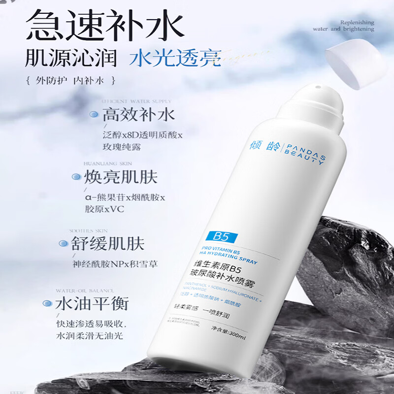 倾龄维生素原B5玻尿酸补水喷雾小分子爽肤水控油妆前男女深层保湿敷水 5支 共1500ml 【超值囤货装】B5补水喷雾