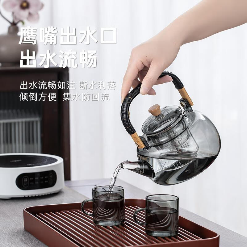 AILUKI日本高端煮茶壶电陶炉养生壶烧水专用新款玻璃壶耐高温煮茶器家 透明提梁壶 1000ml