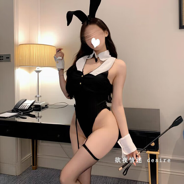 通用情趣味内衣cosplay兔女郎jk连体衣套装女仆秘书装 qqny装睡衣 白款兔兔小秘