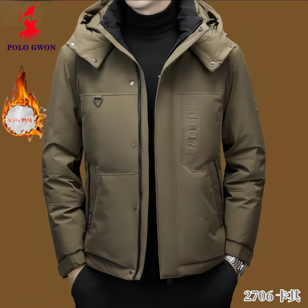 POLOGWON保罗羽绒服男士鸭绒休闲时尚撞色简约保暖冬季男装 黑色 M (170) 建议90—120斤