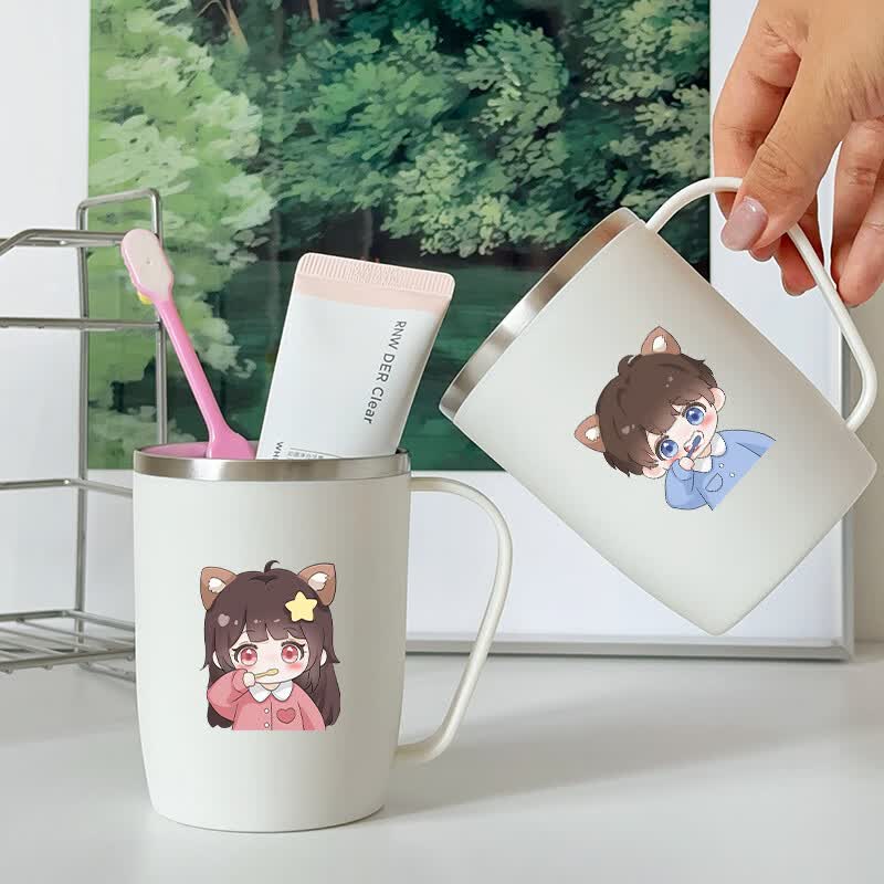 304不锈钢情侣漱口杯高颜值抗菌刷牙杯儿童牙刷杯牙缸洗漱杯牙具 304【刷牙男孩+刷牙女孩】情侣款