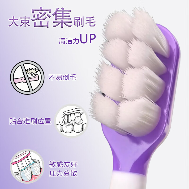 皓适舒4支装美白牙刷软毛成人无铜不掉毛7天去烟渍咖啡渍茶渍 软毛 4支 2粉+2紫