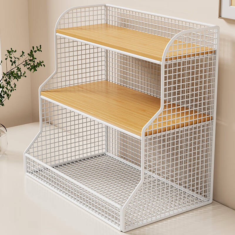 馨婺家桌面置物架厨房多功能分层整理客厅餐桌零食水杯架茶包台面收纳架 白色-加粗网格【小号】