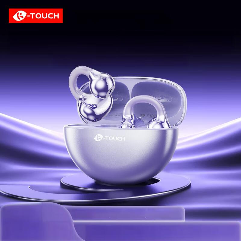 天语（TOUCH）蓝牙耳机耳夹式 开放式骨传导概念 不漏音不入耳 跑步骑行游戏久戴不痛 长续航适配苹果华为小米 流光紫