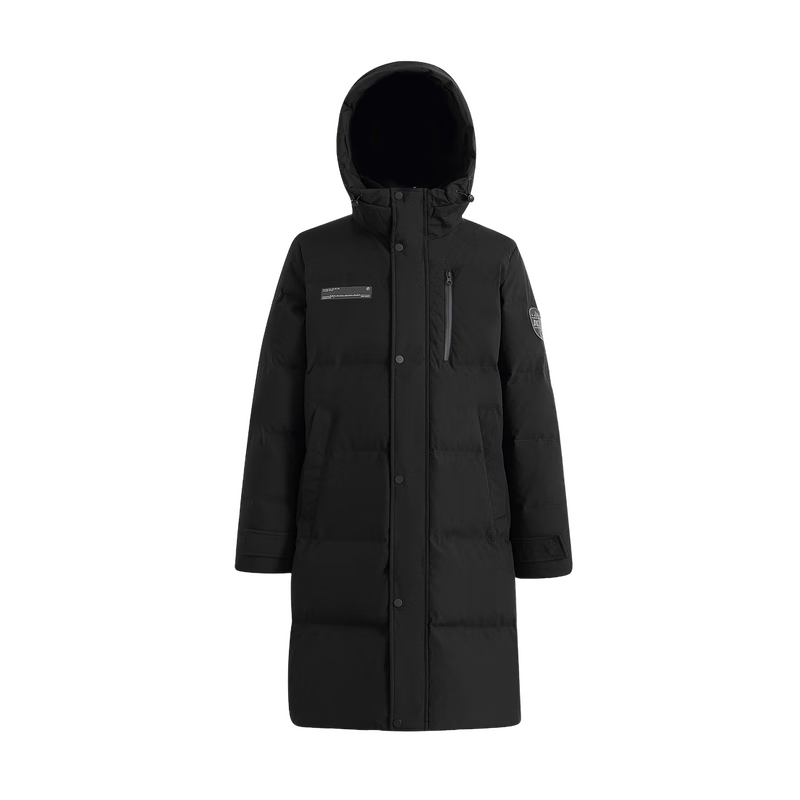 雪中飞秋冬新款时尚休闲舒适廓形男士“H”版型印花立领连帽羽绒服男 黑色|8056 L /175/96A