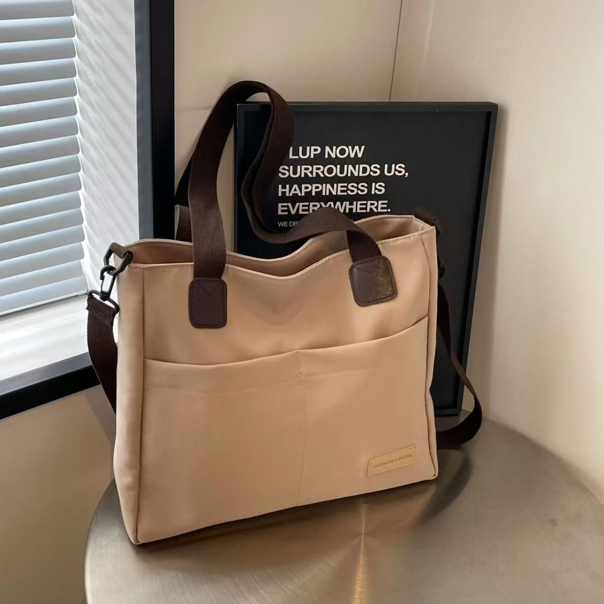 【精选】设计日系拉链通勤加厚帆布托特包休闲文艺学生简约单肩斜 黑色