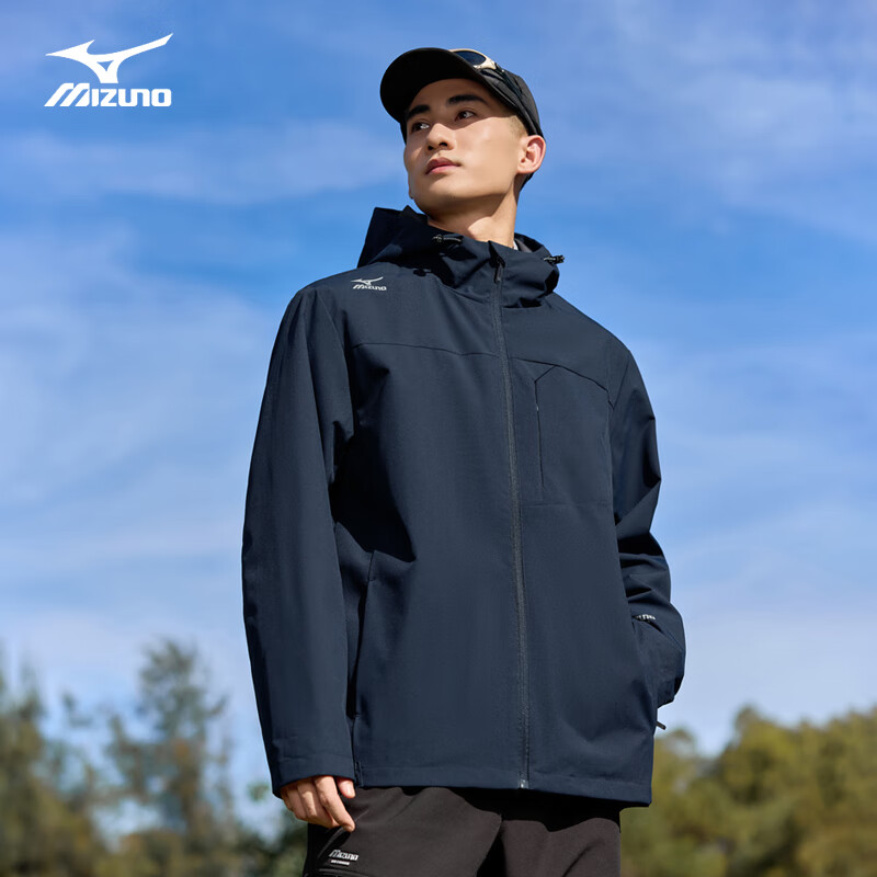 美津浓户外夹克男长袖外套加棉连帽百搭舒适防风保暖上衣 藏青色 XL