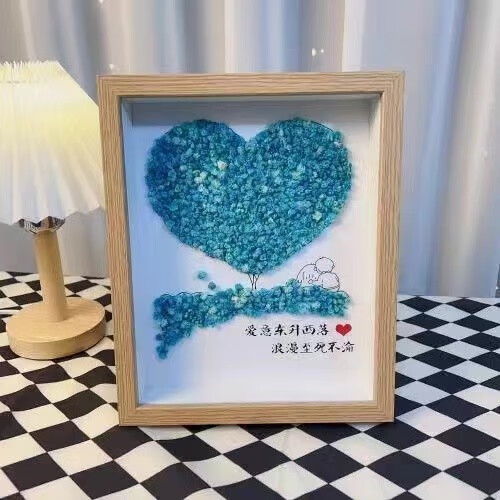 中掌柜海豚满天星DIY相框永生花干花相框母亲节520情人节情侣礼物可定制 蓝色爱心满心星原木相框[送干花工具] 6寸[10.1x15.2cm]