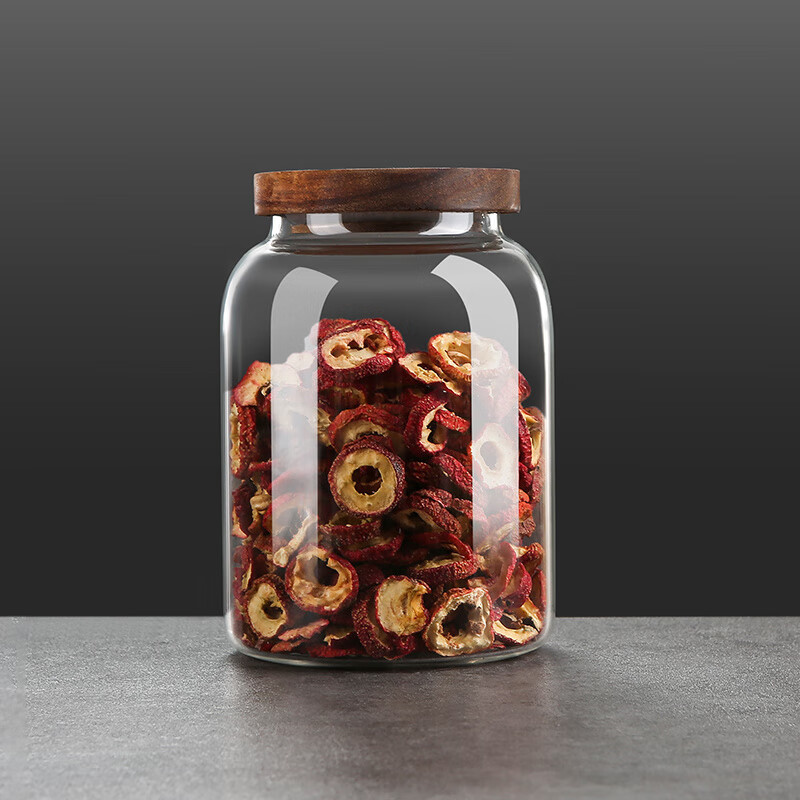 美杜玻璃密封罐家用大容量专用陈皮收纳存储罐茶叶罐相思木盖储物瓶子 陈皮玻璃密封罐1200ml