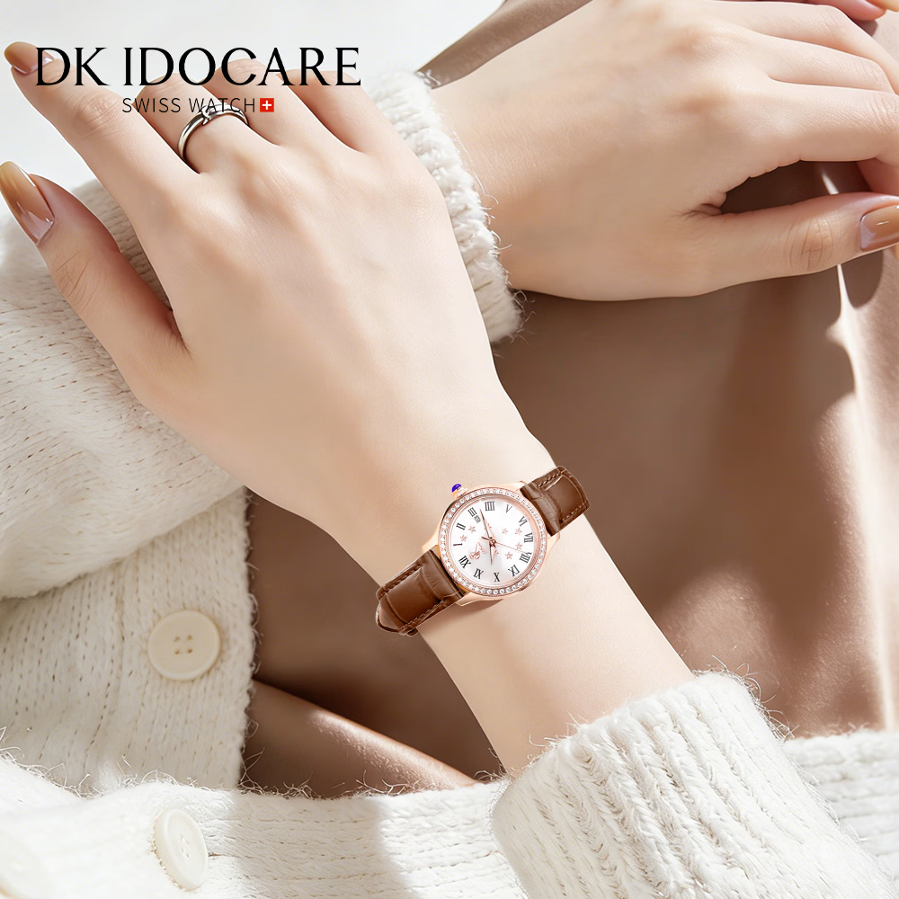 DK满天星女士石英表轻奢小棕表生日38女神节礼物送妈妈送女友送老婆 星语漫辰-复古棕皮带 30mm