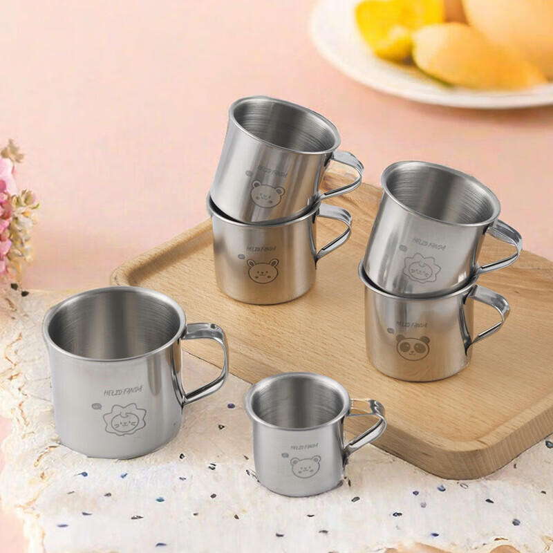 沃德百惠【甄选厂家】幼儿儿童水杯宝宝专用牛奶杯不锈钢迷你口杯敞口杯卡 兜兜熊 1个 50ml