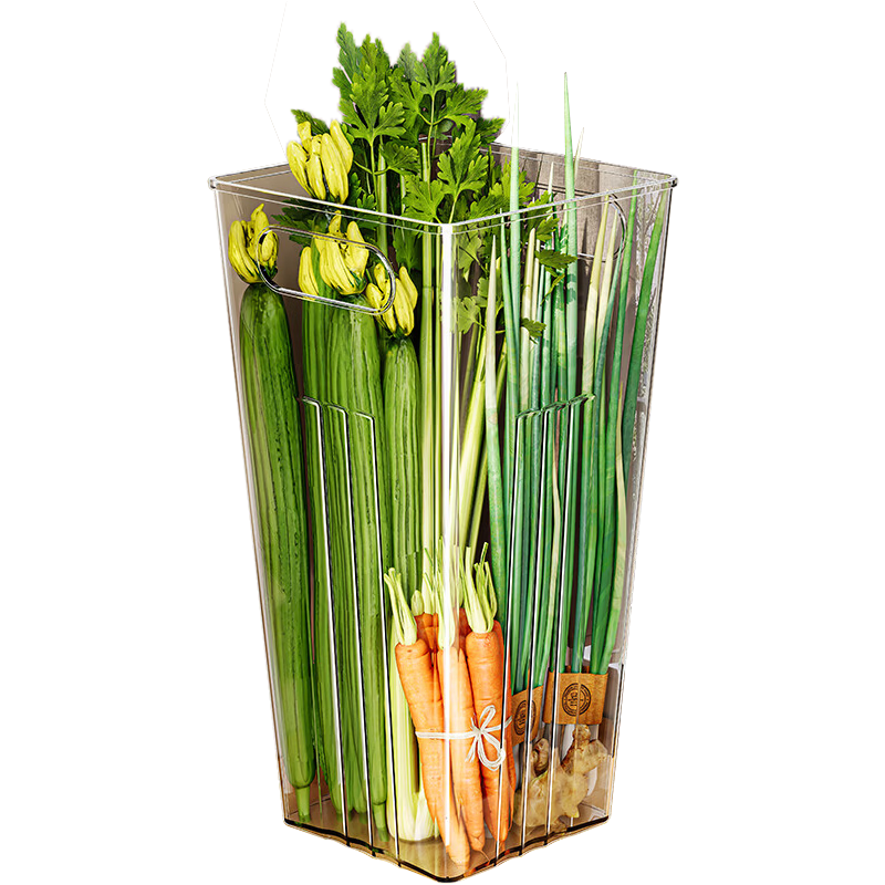 纳份爱 厨房多功能大葱收纳盒铁棍山药收纳桶耐摔环保葱姜蒜食材放置桶 透明方形-提手款【大号】 耐摔环保-整齐收纳